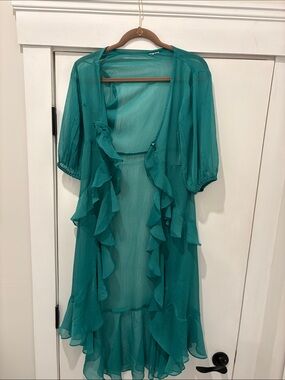 ASOS Teal Ruffled Sheer Blouse
